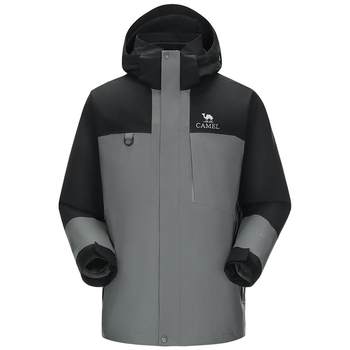 Camel outdoor color-blocking jacket men's three-in-one removable two-piece set mountaineering clothing women's windproof waterproof jacket