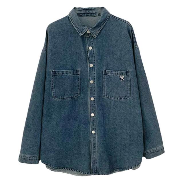 Extra large size long sleeve denim jacket women's autumn shirt top