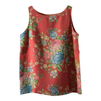 New Ethnic Style Women's Summer Vest, Double-Layer Cotton Gauze, Pure Cotton Print, Loose Casual Sleeveless Undershirt