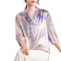 Hangzhou Moms Summer Clothes Mulberry Silk Blouses Foreign Air Printing Old Age Woman New Temperament Mothers Day True Silk T-shirt