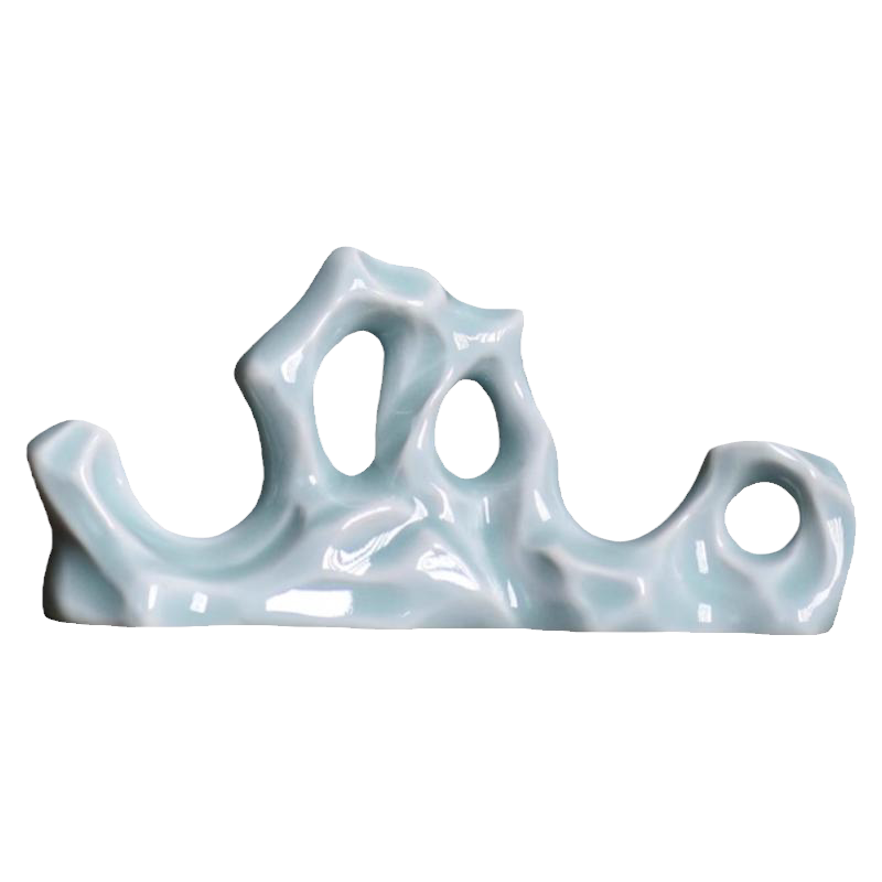 中国美術 青白玉 太湖石形 筆架 文房四宝(LC519)