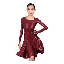 Gloria Latin dance clothing new girls trapezoidal collar long-sleeved leather split fishbone grade examination competition performance regulations clothing