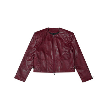 CulturE niche heavy retro lacquered collarless short jacket ສາມມິຕິລະດັບໂຄງສ້າງ shoulder pad ເສື້ອຫນັງສໍາລັບຜູ້ຊາຍ