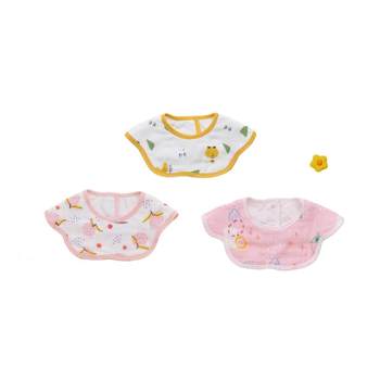 All-cotton era baby drool bag baby gauze petal drool napkin eating absorbent spitting bib 3 pack