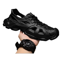 Sandals that can be entered into the water mens summer outer wear hollow anti-odor thick-soled lace-up sports hole shoes mens beach wading shoes