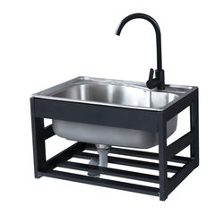 Thickened Single-Slot 304 Stainless Steel Sink, Wall-Mounted with Bracket, Kitchen Dishwashing Basin, Simple Handwashing Basin