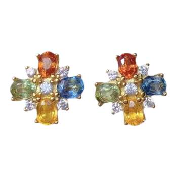 Natural colored sapphire earrings 3×4 925 silver finely inlaid natural colored gemstone jewelry
