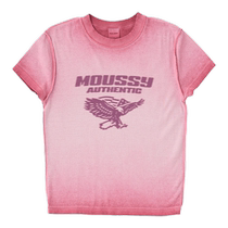 MOUSSY 2024 summer new product wasteland style old gradient eagle short-sleeved T-shirt for women 010HAL90-0141