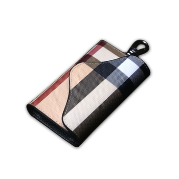 Pusuze plaid leather lined cowhide key bag