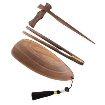 Kung fu tea set accessories walnut tea clip set three-piece set non-slip tea spoon tea cup tea leaf clip tea taker