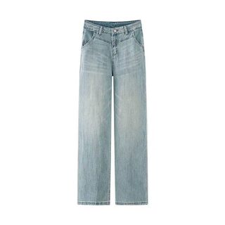 浅色阔腿牛仔裤女梨形身材秋冬加绒加厚胖mm大码宽松显瘦直筒裤子