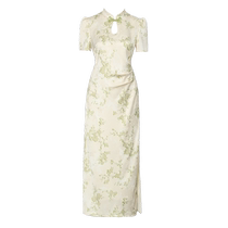 DPLAY2024 new summer style new Chinese style off-white buckle cool white moonlight satin jacquard A-type dress