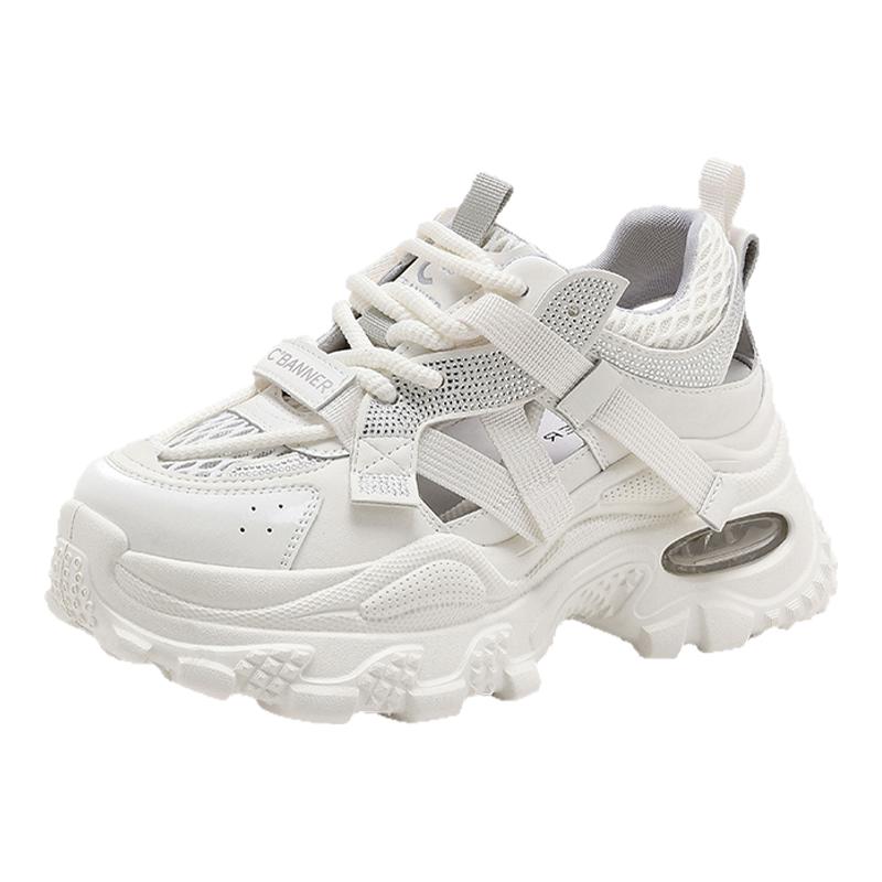 Qianbaidu Dad Shoes Women's Spring and Summer New Versatile Thick-Soled Hollow Sandals Breathable Mesh Shoes Casual Sports Shoes