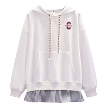 Autumn 2024 Korean style striped patchwork hooded sweatshirt British style loose BF fashion womens top ins trend