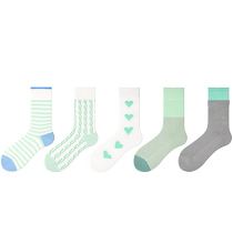 Mint Mambo Green Socks Womens Spring and Autumn Mid-Tube Socks Striped Outerwear Summer Sports With Small Leather Shoes Long Socks Cotton Socks