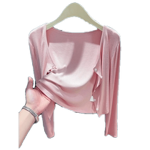 Gray ice silk knitted sun protection cardigan for women in summer thin shawl with suspender skirt and French high-end top