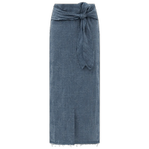 COCOBELLA jacquard fried cotton and linen skirt womens autumn front slit washed raw edge straight skirt HS3012