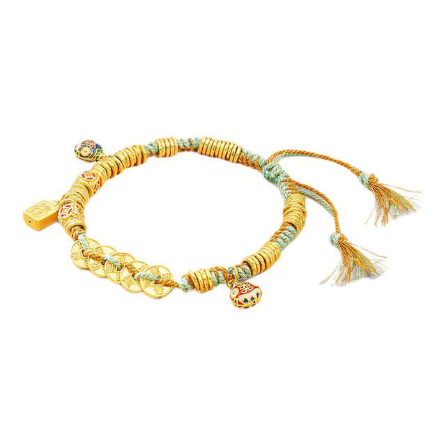 Shipulin pure gold women's Tibetan braided rope Five Emperors coin swallowing gold beast bracelet for girlfriend