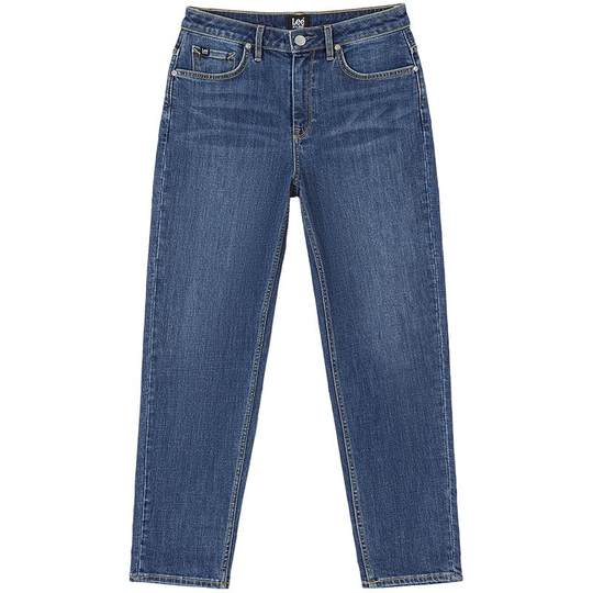 Lee411 bequemer, blau gewaschener Damenjeans-Trend mit hoher Taille und schmalen, geraden Beinen