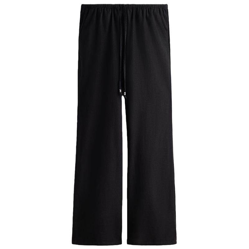 HM women's pants 2026 summer new style breathable straight low-waist linen blended drawstring trousers 1313708