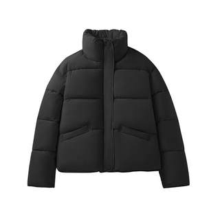 NOW真维斯黑色立领短款棉服女2025新款保暖棉袄冬季厚面包服外套