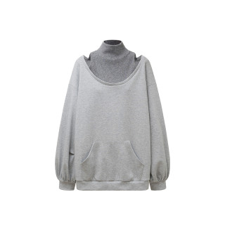 AE30 Saint 假两件露肩套头高领卫衣 拼接一字领宽松慵懒休闲上衣