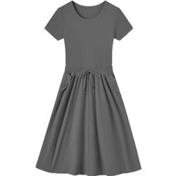 [ແບບດຽວກັນໃນສູນການຄ້າ] Semir dress women's slim waist summer 2024 new fake two-piece round neck skirt mid-length versatility