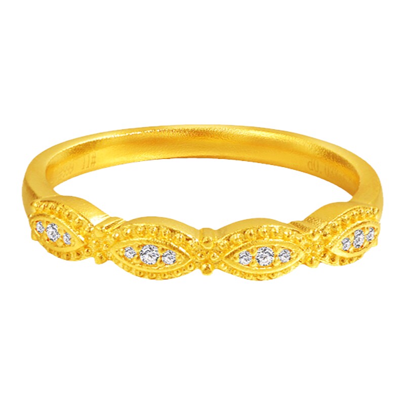 Laomiao gold pure gold 999 diamond group inlaid ancient method ring light luxury retro gold diamond trendy and profitable genuine product