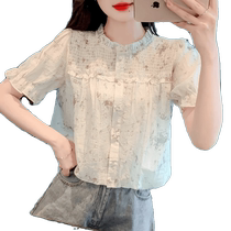 French short-sleeved chiffon shirt for women in summer new style puff-sleeved shirt chic short babydoll shirt