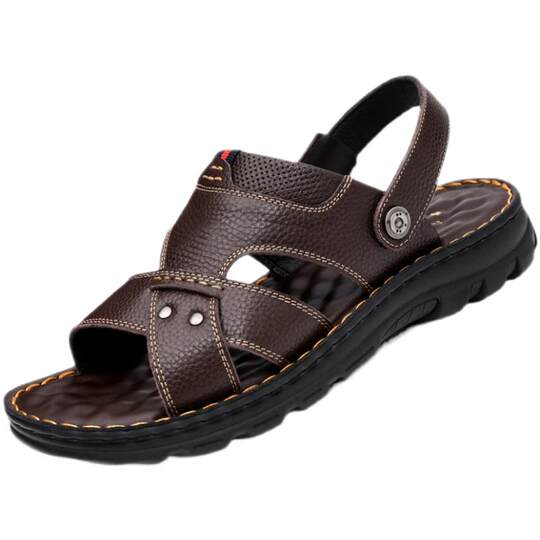 Genuine leather pull-back summer sandals, casual beach shoes, soft soles