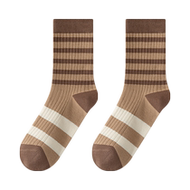 Zhuji Socks Womens Spring and Autumn Pure Cotton Mid-Tube Socks Retro Striped Pile Socks Maillard Boneless Stockings Winter
