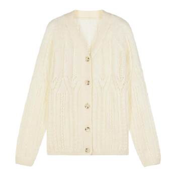 ROCO retro hollow fluffy mohair twist cardigan ຂອງແມ່ຍິງດູໃບໄມ້ລົ່ນແລະລະດູຫນາວສູງ-end ເສື້ອ woolen ຊັ້ນນອກ