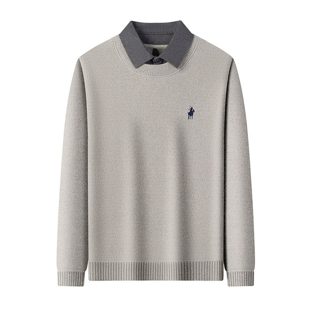 One-piece velvet chenille shirt collar men's fake two-piece sweater