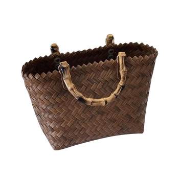 2024 New Rattan Handbag Straw Bag Bamboo Bag Women Summer Retro Handmade Bamboo Tote Bag Vacation