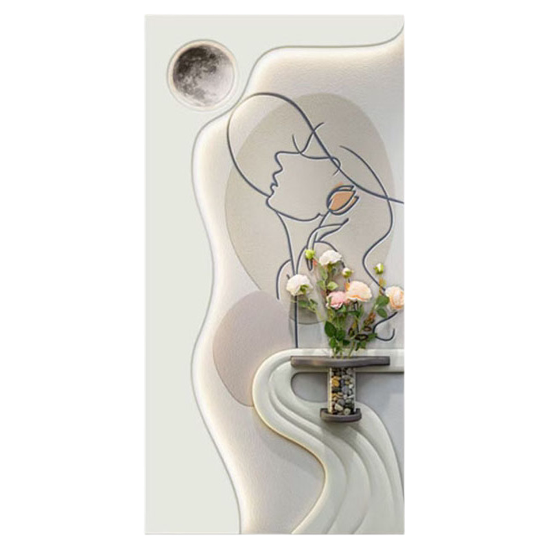 水培绿植LED灯光画高级感奶油风走廊过道挂画立体砂岩玄关装饰画