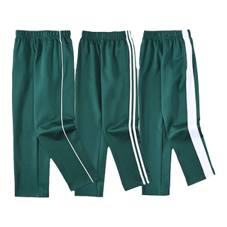 儿童运动裤校服裤男童秋冬加绒女童中小学生绿色一道二两三条粗杠