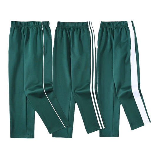 儿童运动裤校服裤男童秋冬加绒女童中小学生绿色一道二两三条粗杠