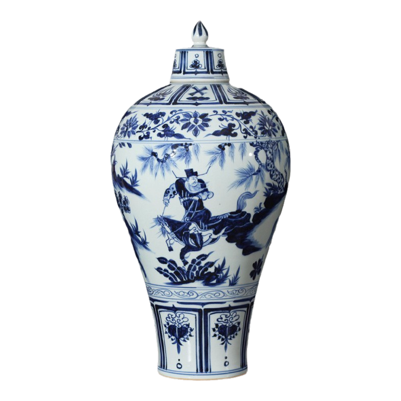 中国古美術✦青花釉裏紅捏花蕭何月下で韓信を追う梅瓶✦文房具・純手描き・陶芸・花瓶 中国古美術✦青花釉裏紅捏花蕭何月下で韓信を追う