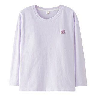 纯棉带胸垫睡衣女单件上衣防凸点长袖t恤春秋季全棉大码家居外穿