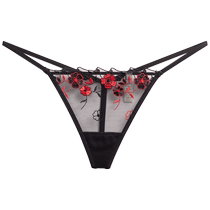 T-string female sexy seamless panties low-waisted embroidered Chinese style white plum temptation transparent mesh one thread