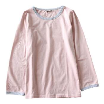 Pure cotton pajamas single piece short-sleeved single top women's long-sleeved home wear round neck pullover loose spring and autumn knitted cotton autumn