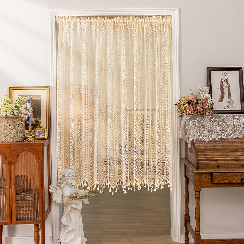 Bohemian Style Lace Door Curtain, No-Drill Partition Curtain, Half-Length Kitchen Arch Curtain, Coffee Curtain, Blocking Curtain