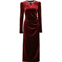 DPLAY2024 winter new French red hollow pearl velvet dress long-sleeved long dress for women