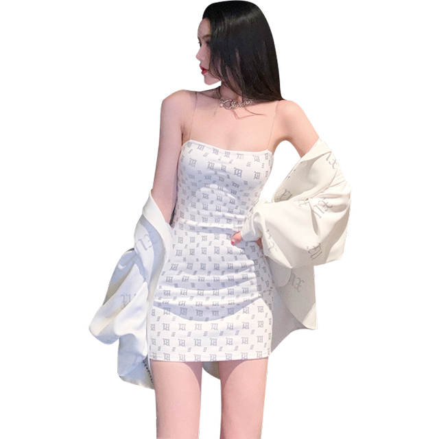 Mid-length letter printed slim top and short jacket