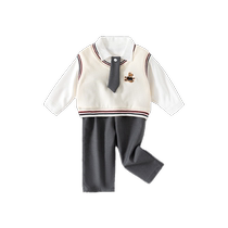 Boys college style suit autumn 2024 new baby sweater pants little boys handsome spring and autumn childrens three-piece set