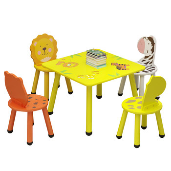 Solid wood eating baby game learning children's table and chair