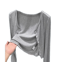 Gray ice silk sun protection cardigan for women summer thin shawl with skirt suspenders and small waistcoat blouse top