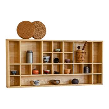 Solid wood wall mounted tea set storage rack