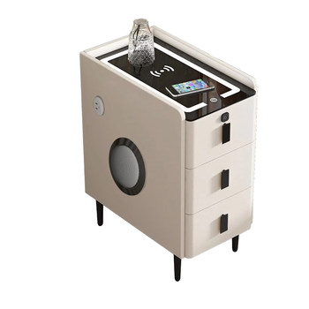 Ultra-narrow small smart bedside table fingerprint lock simple modern solid wood side cabinet light luxury home bedroom three-layer cabinet