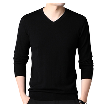 V-neck cardigan mens sweater 100 pure wool sweater autumn and winter black long-sleeved bottoming shirt thin sweater mens top